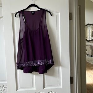 Purple Sequin Detailed Sleeveless Top